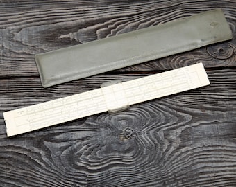70s Vintage Soviet Slide Rule "Leningrad" in Original Case - wooden Celluloid Logarithmic calculator
