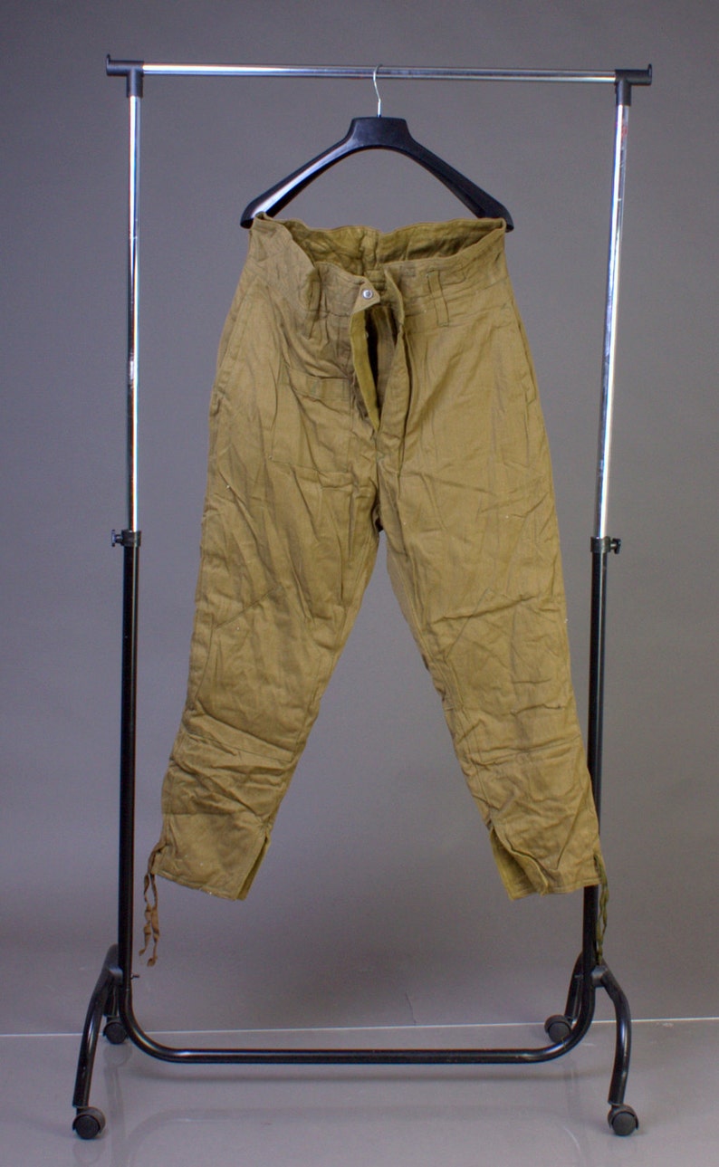 Vintage Unisex High Waisted Green Pants 1970s New Russian Military Soviet Winter Padded PANTS Uniform USSR sizes 54-6 2XL US 4042