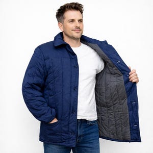 New Vintage Blue Fufaika Soviet Workwear Winter Jacket Telogreika Vatnik batting lining size L 50-4 Uniform surplus 1980s Metro style