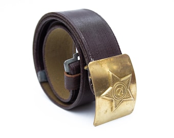 New WW2 Soviet military VTG coated Tarpaulin field belt USSR Golden Brass buckle, Father's Day gift, Graduation Gift