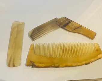 3 Buffalo Horn combs. New, Unisex natural horn hair comb and a simple horn pocket comb, and finally a folding comb. Unisex. Great for beards