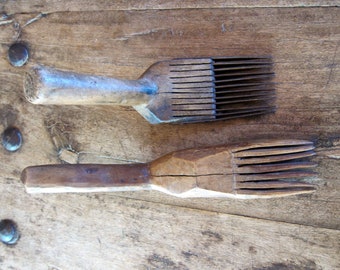 2 Pieces Antique wood Carpet Comb, Artisan Weaving Comb, Carpet, Kilim Tools, Primitive  Interior Decor