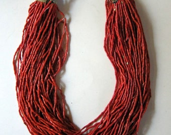 Nagaland necklace, Vintage India  red tube/bead . voluptuous 44 strands-