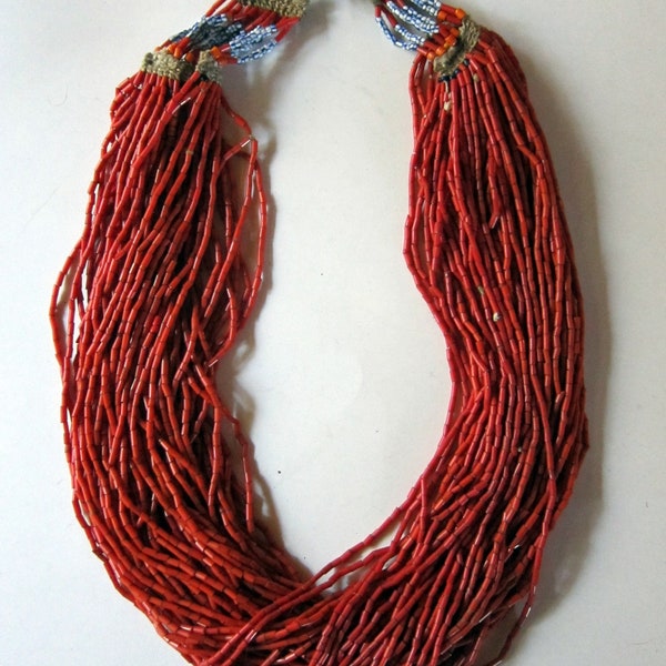 Nagaland necklace, Vintage India  red tube/bead . voluptuous 44 strands-