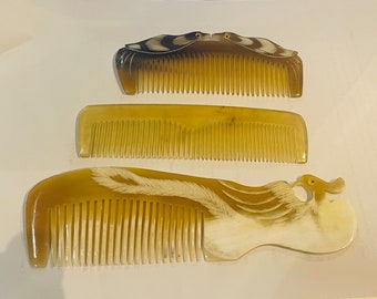 2 Buffalo Horn combs. Great gifts. New, Unisex hair combs with bird motif