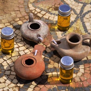 Vela de Adviento de la Jerusalén Antigua, Juego de lámparas de aceite, 3 velas de aceite de cerámica, Juego de regalo de lámparas de aceite coleccionables, Mechas y velas, Vela de aceite del templo