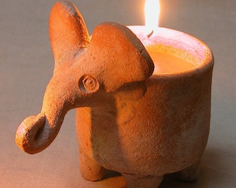 Advent Birthday Elephant Candle, Pottery Candle holder set, Candle holder for fireplace, Decorative candles, Ceramic Animal candle holder