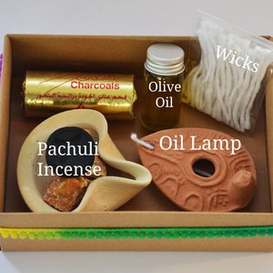 Earth friendly gift box, Eco gifts, Anti epidemic oil lamps gift box set, Sandalwood Incense, Cleansing kit & Protection, Oil lamps pottery image 5