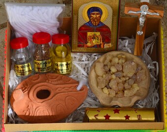Vadercadeau Advent Christian-olielamp, St. Andrei Rublev Geschenkdoos, heilige cadeauset, christelijk geloof, genezing, religieus geschenk, God, heilig geschenk