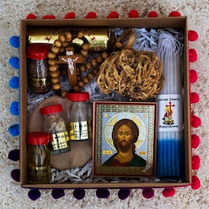 Jerusalem Advent Jesus candle set, Jesus icon, Christian elements, JERICO FLOWER, Oil candles, Jerusalem Soil, Holy Water, get well box