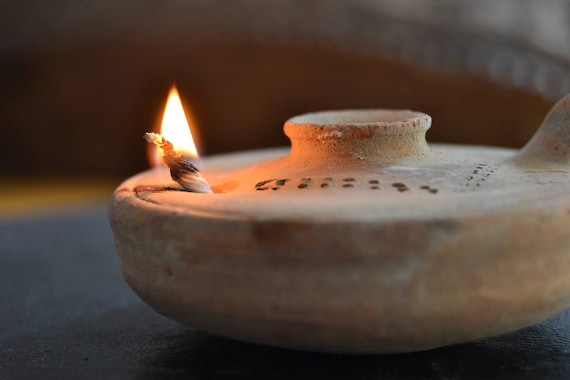 Organic BYZANTINE Oil LAMP, Early Christian Ancient Oil Lamp, Eco-friendly  Candle Wick, Wheel Thrown Pottery, Authentic Oil Lamp Candle Wick 
