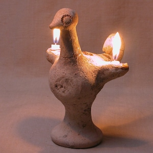 Earth friendly Vintage Oil Lamp bird, Holy Pillar Bird holder, Eco Clay oil lamp, Votive candles, Rare Religious candles Ancient Pottery image 6