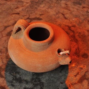 Hand Made pottery oil Lamp Vintage, Authentic oil lamp, Jesus land, Jerusalem, Votive candles Ancient Lamp, Vintage Lighting, Rustic Lamp,