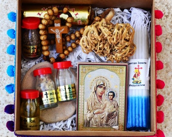 Religieuze christelijke Maagd van Jeruzalem geschenkdoos, christelijke geschenkdoos, christelijke accessoires, JERICO FLOWER, Jeruzalem-kaarsen Soil, Holy Wat