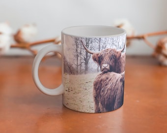 Highland Cows Photo Coffee Ceramic Mug | 11 oz | Scottish Gifts | Scotland Photography | Nature Photo | Cute Portrait