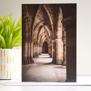Biglietti d'auguri con foto dell'Università di Glasgow, architettura, fotografia, Scozia, chiostri, archi, urbano, paesaggio urbano, regali scozzesi
