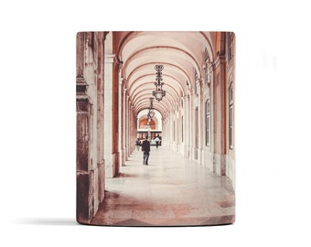 Lisbon Travel Terreiro do Paço Photo Borderless Coffee Mug | 11 oz | Portugal | Portuguese | Urban Photography | Architecture | Cityscape