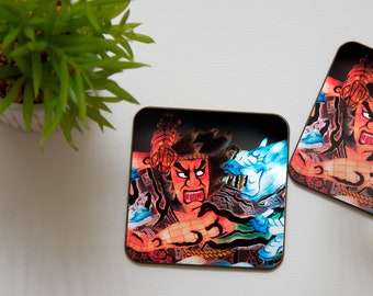 Japanese Nebuta Photo Coasters | Pack of 4 | Japan Photography | Travel | Paper Floats | Brave Warrior Figure | Urban | Traditional | Colour