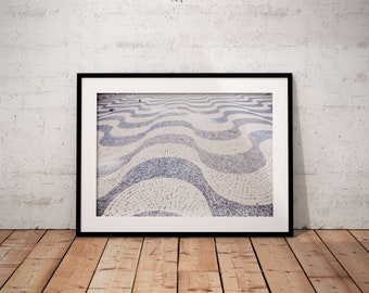 Lisbon Travel Iconic Urban Photo Prints | Portuguese Cobblestone Sea Pattern | Traditional Portugal | Cityscapes | Unframed | Monochrome