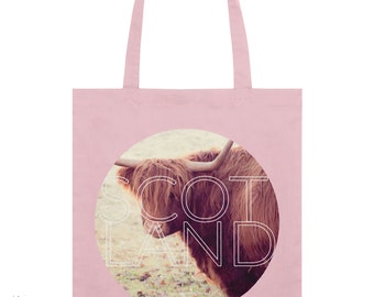 Scotland Highland Cow Light Tote Bags | Scottish Gifts | Nature Photography | Cute Coo Portrait | Organic Cotton | Accessories