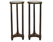 Early Mid 19th Century French Empire Mahogany Antique Gueridon Pedestal Tables with Marble Tops - a Pair