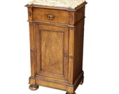 Antique French Louis Philippe Period Tall Marble Top Bedside Cabinet or End Table