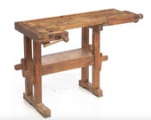 Antique Scandinavian Carpenters Pine Work Bench Table with Two Vices. Rare Smaller Size, circa 1900