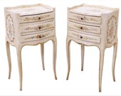 Venetian Louis XV Floral Side Table Pair vintage bedside cabinet nightstand end tables