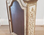 Vintage Italian Mid-Century Florentine Venetian Distressed Painted Partial Gilt Hanging Vitrine Wall Cabinet