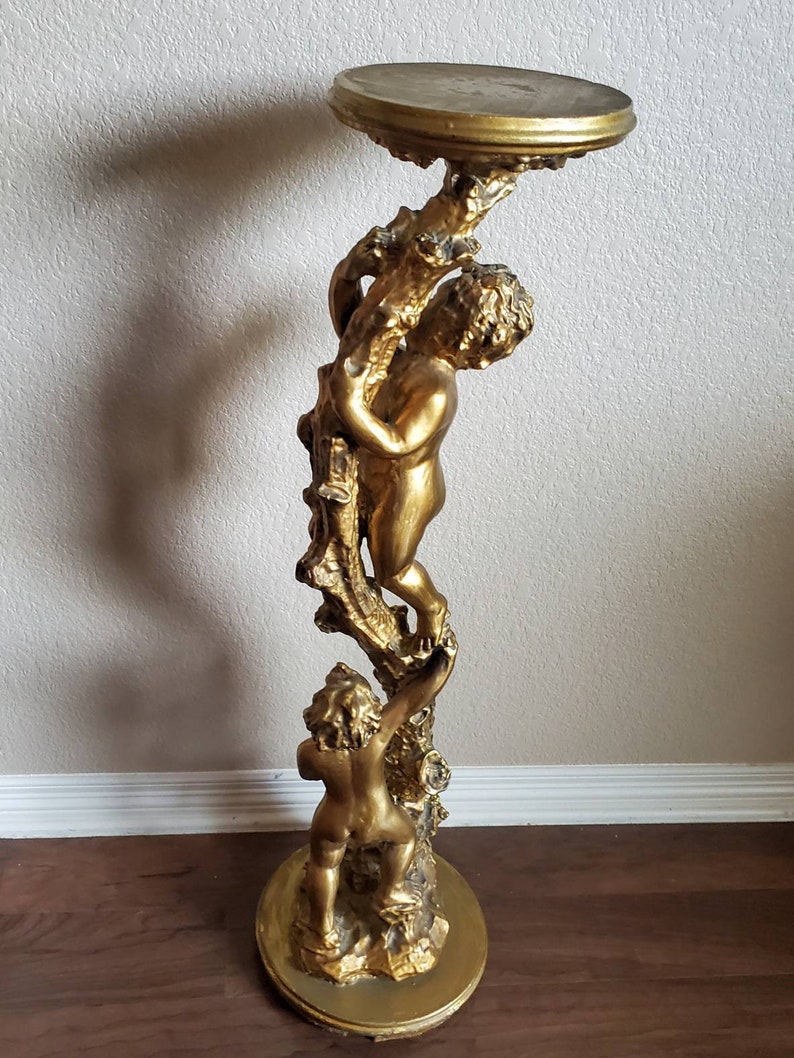 Italian Gilded Two Putti Climbing Tree Pedestal Table Stand image 3