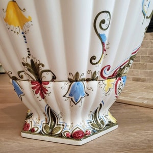 Monumental Italian Porcelain Hand Painted Fiori Urn Floor Vase, Signed, D.P. Italy, Artist M Dalla Costa image 7
