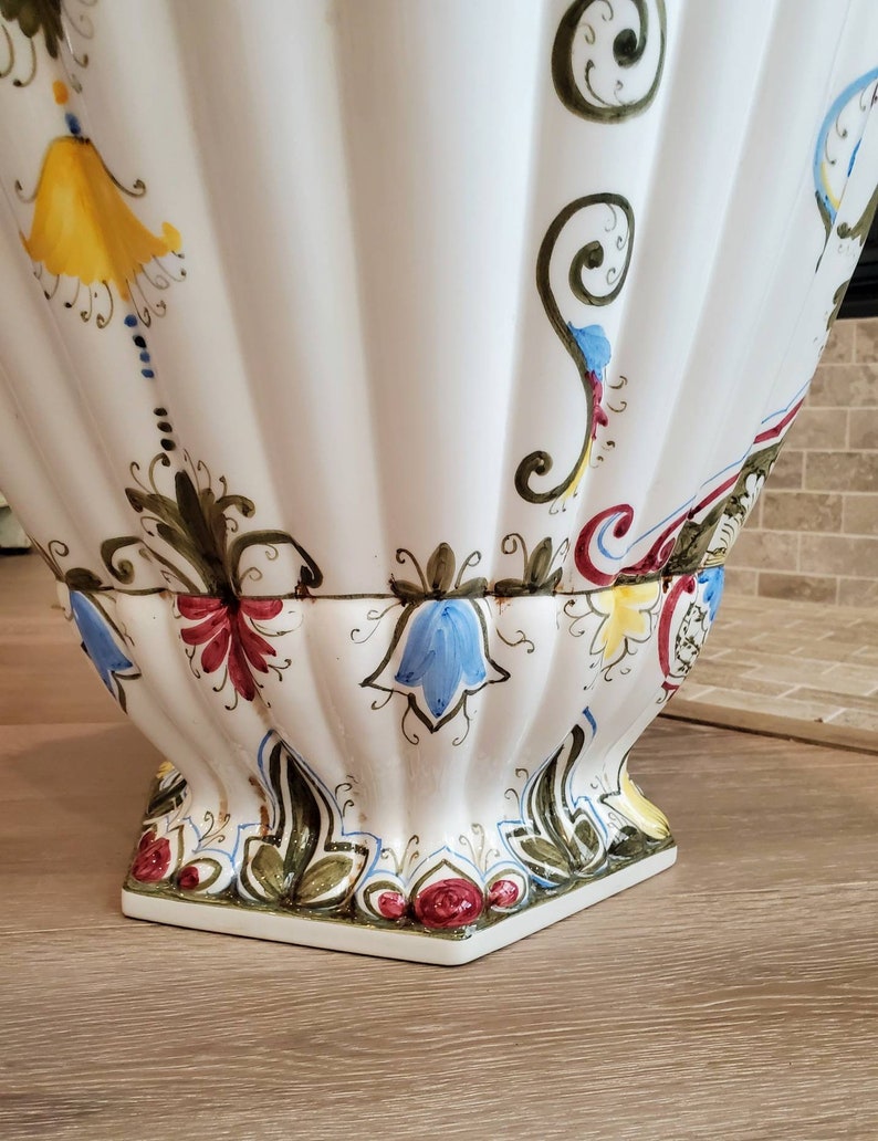 Monumental Italian Porcelain Hand Painted Fiori Urn Floor Vase, Signed, D.P. Italy, Artist M Dalla Costa image 7