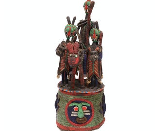 Vintage African Tribal Yoruba Beaded Ceremonial Crown Altar Headdress, Nigeria, Africa Folk Art Religious Sculpture