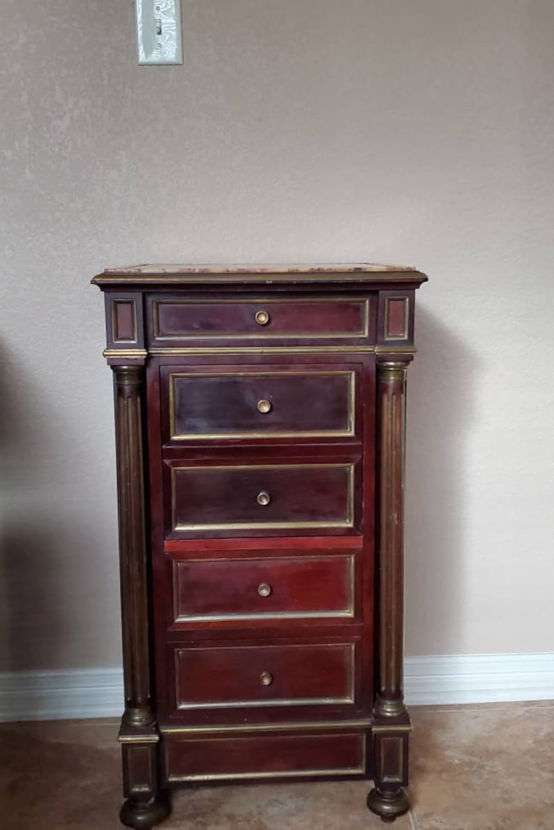 Antique French Louis XVI Style Napoleon III Second Empire Period Brass Mounted Mahogany Bedside Cabinet Nightstand / End Table image 9