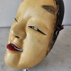 Antique Japanese Theater Hand Carved Painted Wood Noh Mask Ko-Omote image 4