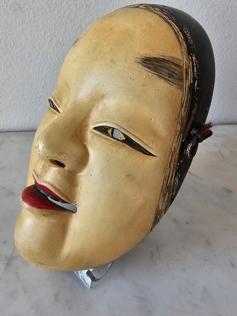 Antique Japanese Theater Hand Carved Painted Wood Noh Mask Ko-Omote image 4