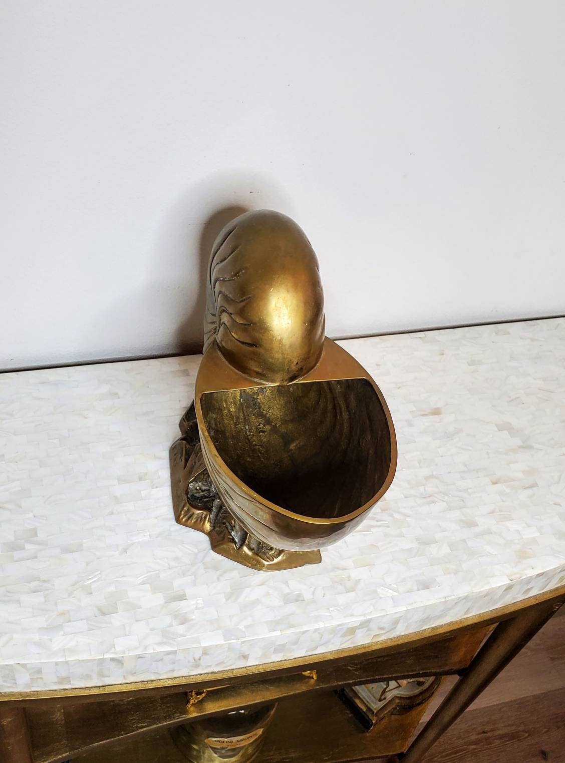 Large 1970s Vintage Brass Nautilus Sea Shell Planter Accent Neimans  Centerpiece