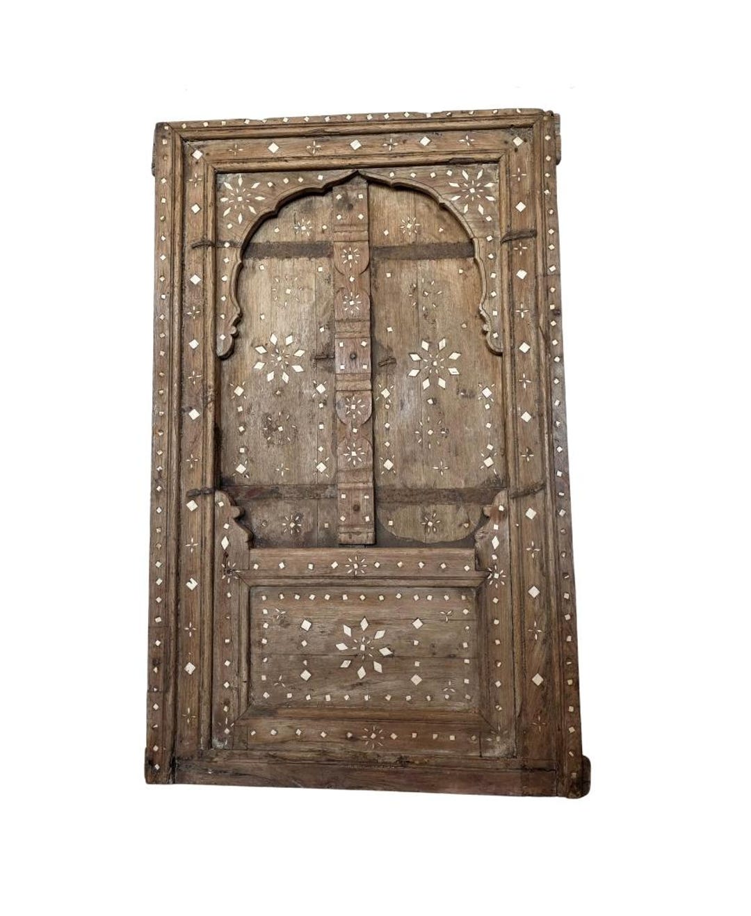Antique India Architectural Salvage Inlaid Teak Wood Iron Window Facade ...