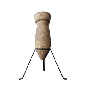 Ancient Greek Mediterranean Hellenistic Period Earthenware Handleless Amphora Vessel Vase on Minimalist Iron Stand