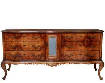 1940s Grand Italian Mid-Century Venetian Baroque Patchwork Burlwood Sideboard Buffet Chest Of Drawers