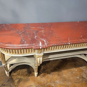 Large Vintage French Louis XVI Style Painted Parcel Gilt Console Table Sideboard Server image 9