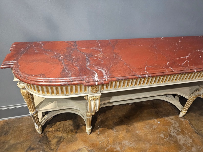 Large Vintage French Louis XVI Style Painted Parcel Gilt Console Table Sideboard Server image 9