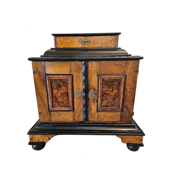 Antique Biedermeier Period Burlwood Table Cabinet - Cabinet Of Curiosities Augsburg Wunderkammer Early 19th Century