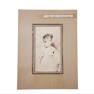 19th Century Italian School Antonio Maria Fabres y Costa 18541938 Drawing on Paper Signed Extensive Provenance image 1