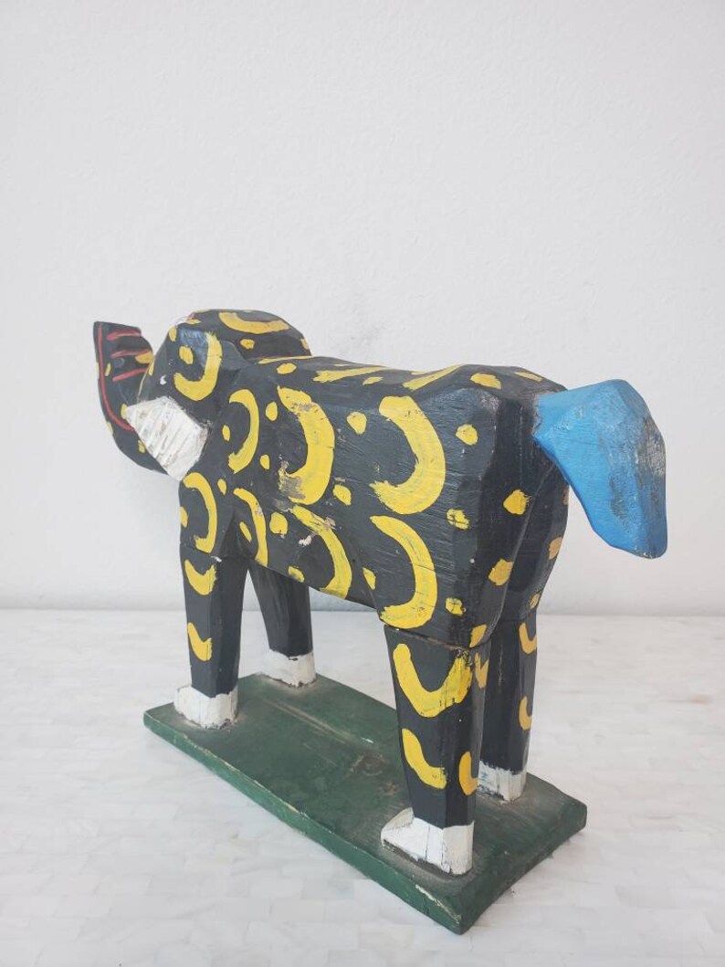 Vintage Guatemalan Hand Carved & Painted Wooden Mythical Elephant Folk Art Sculpture, Latin America / Central American / Mexican image 7