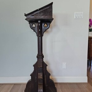 Large Antique Gothic Revival Carved Oak Religious Church Altar Synagogue Lectern Book Stand Podium image 10