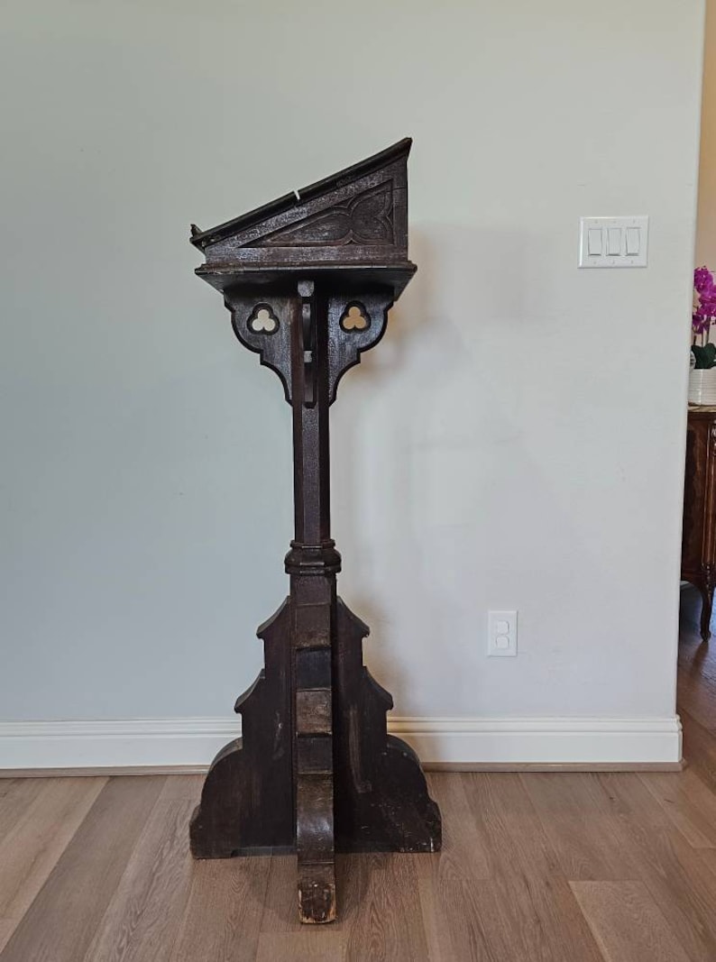 Large Antique Gothic Revival Carved Oak Religious Church Altar Synagogue Lectern Book Stand Podium image 10