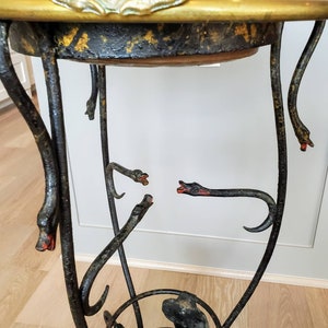 Antique Italian Wrought Iron Sculptural Serpent Snake Atheniennel Tripod with Hammered Copper & Brass Handled Brazier / Tiered Planter Stand image 8