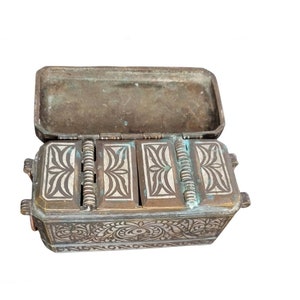 Antique Southeast Asian Maranao Decorative Silver Inlaid Brass Betel Nut Box