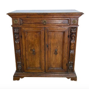 18th Century Italian Carved Walnut Two Door Cabinet Credenza Antique Sideboard Server image 1